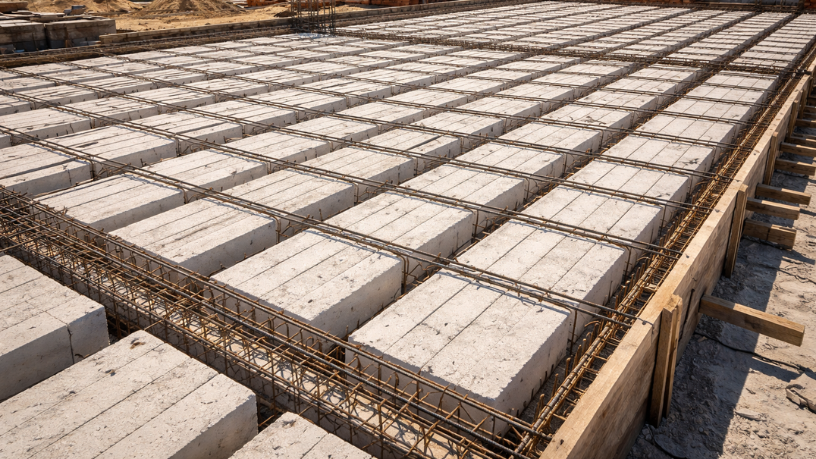Os principais cuidados técnicos na montagem e escoramento de lajes treliçadas, com alerta para riscos estruturais por Valderci Malagosini Machado.