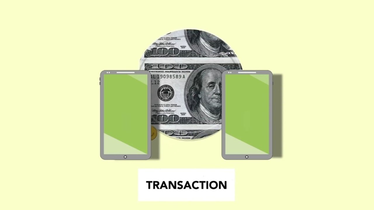 Ilustração isométrica de celulares realizando uma transferência de dinheiro online sobre fundo claro